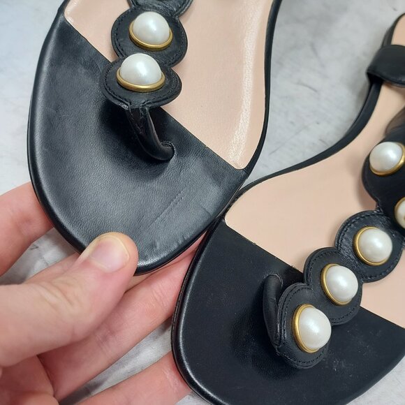 Gucci Black Strappy Willow Pearl Thong Sandal - Picture 10 of 11